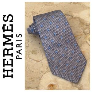Hermes 100% Silk Blue Teddy Bear Print Tie